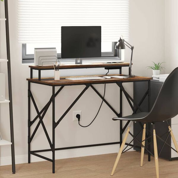 vidaXL St&ocirc;l s poličkou Dymov&aacute; dub 100 x 50 x 86,5 cm Kompozitn&eacute; drevo