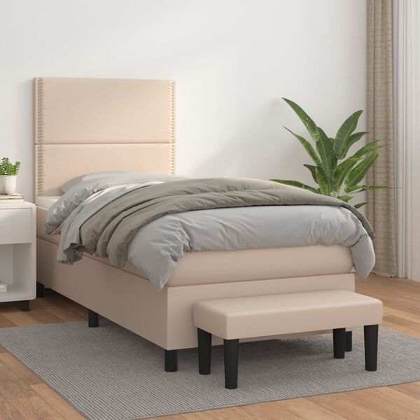 vidaXL Boxspring posteľ s matracom kapuč&iacute;nov&aacute; 90x200 cm umel&aacute; koža