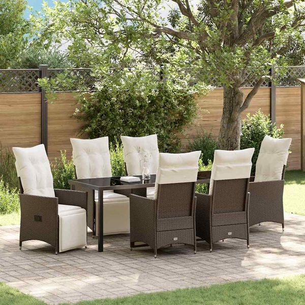 vidaXL Záhradný jedálenský set s vankúšom 7 pcs Hnedá polyratan