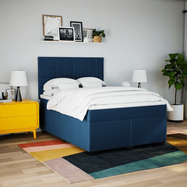 vidaXL Posteľn&yacute; r&aacute;m boxspring s matracom modr&yacute; 140x200 cm l&aacute;tka