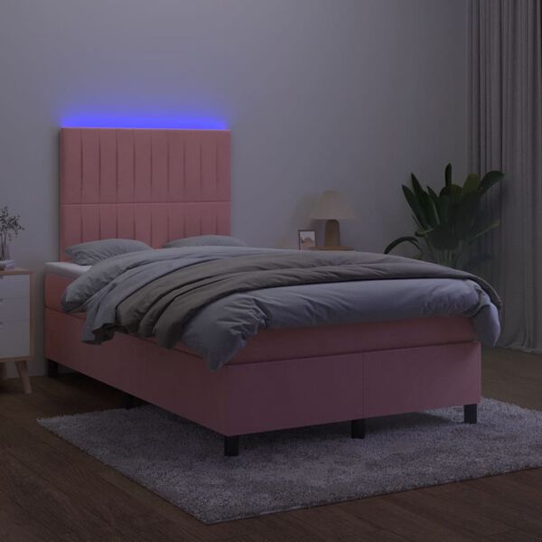 vidaXL Boxspring posteľ s matracom a LED, ružov&aacute; 120x190 cm, zamat