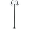 vidaXL Z&aacute;hradn&aacute; stĺpov&aacute; lampa E27 220 cm hlin&iacute;k 2-lamp&aacute;&scaron;e tmavozelen&aacute;