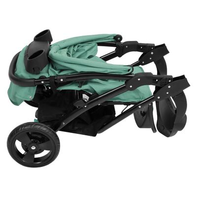 vidaXL 3-kolesový detský kočík zelený a čierny oceľový