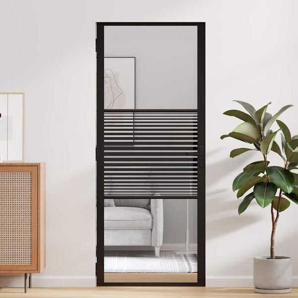 vidaXL Vnútorné dvere Čierna 83 x 201.5 cm Tvrdené sklo a hliník