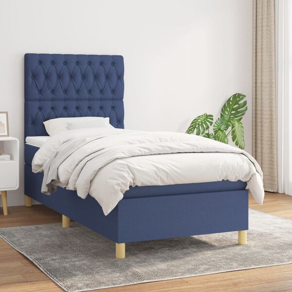 vidaXL Boxspring posteľ s matracom modr&aacute; 100x200 cm l&aacute;tka