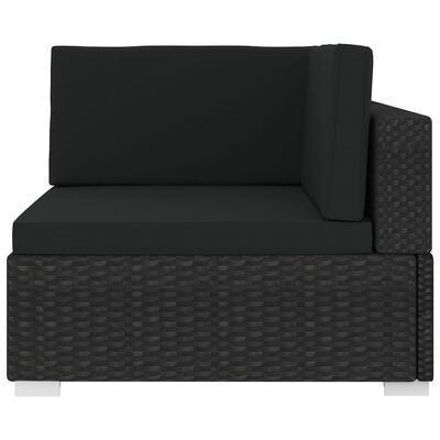 vidaXL Rohová sedačka 1 ks s podložkami, polyratan, čierna