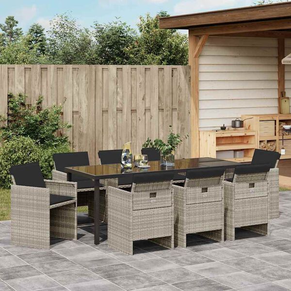 vidaXL Z&aacute;hradn&yacute; jed&aacute;lensk&yacute; set 9 pcs Svetlosiv&aacute; polyratan