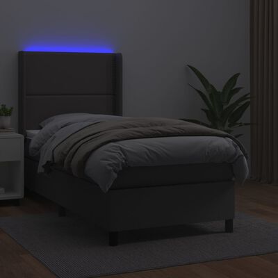 vidaXL Boxspring posteľ s matracom a LED sivá 90x200 cm umelá koža