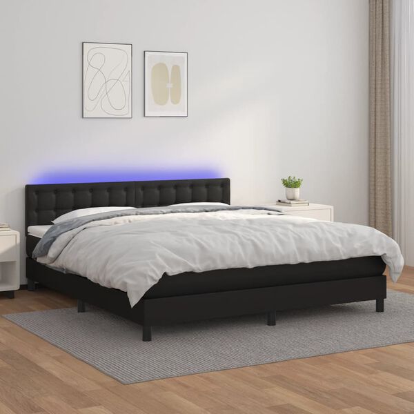 vidaXL Boxspring posteľ s matracom a LED čierna 180x200 cm umelá koža