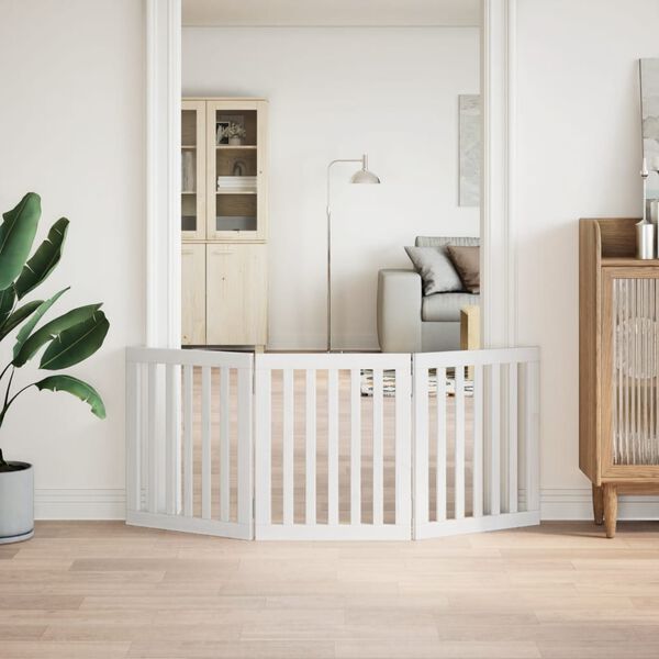vidaXL Br&aacute;na pre psa skladacia 3 panely biela 150 cm topoľov&eacute; drevo