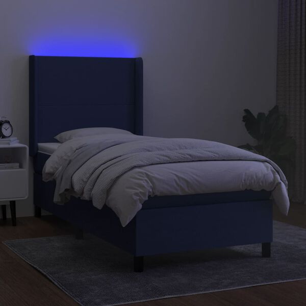 vidaXL Posteľ boxsping s matracom a LED modr&aacute; 90x190 cm l&aacute;tka