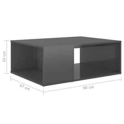 vidaXL Konferenčný stolík lesklý sivý 90x67x33 cm drevotrieska