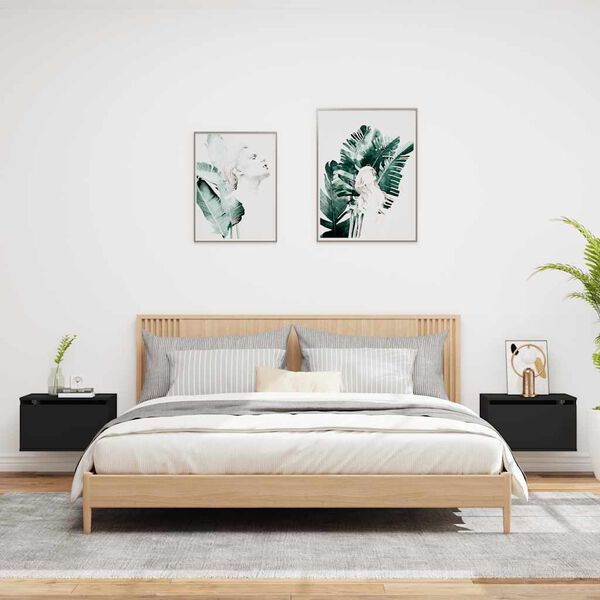 vidaXL Nástenné nočné skrinky s LED osvetlením 2 ks čierne