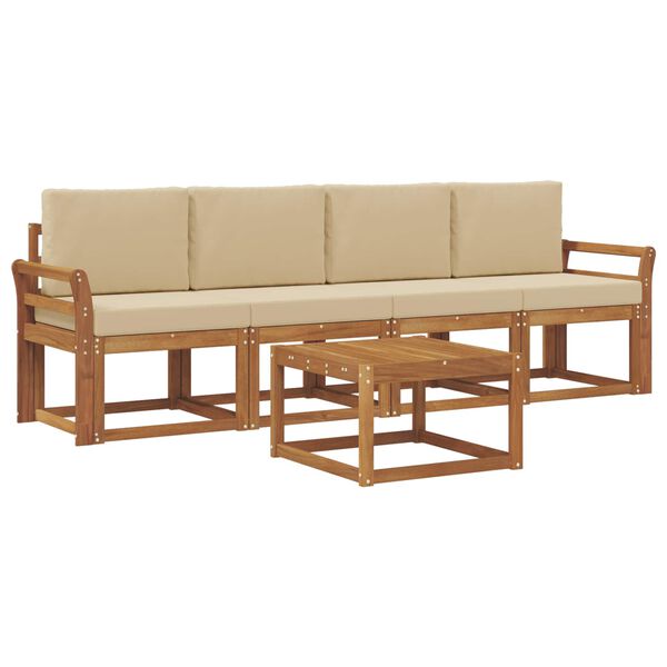 vidaXL Z&aacute;hradn&aacute; s&uacute;prava gaučov s vank&uacute;&scaron;om 5 pcs Pr&iacute;rodn&aacute; a b&eacute;žov&aacute;