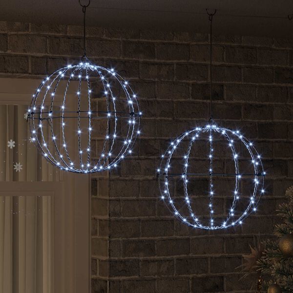 vidaXL Lopta s 192 LED-i 2 pcs Studen&aacute; biela 40,5 x 40,5 x 42 cm Kov