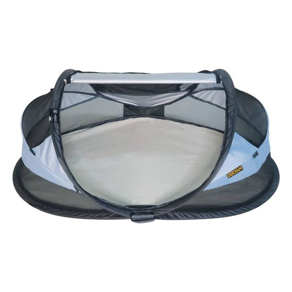 DERYAN Skladacia cestovná postieľka Baby Luxe so sieťou proti komárom modrá