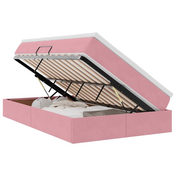 vidaXL Postel s &uacute;ložn&yacute;m prostorem a matrac&iacute; Ružov&aacute; 120 x 200 cm Zamat