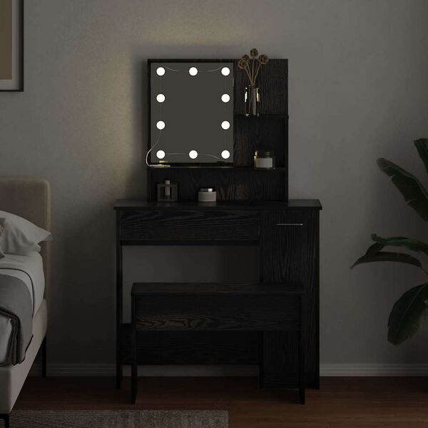 vidaXL S&uacute;prava LED toaletn&eacute;ho stol&iacute;ka so z&aacute;suvkou 2 pcs Čierny dub