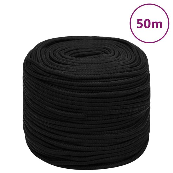 vidaXL Pracovn&eacute; lano čierne 6 mm 50 m polyester