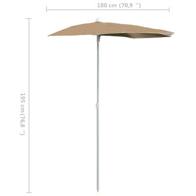 vidaXL Polkruhový záhradný slnečník s tyčou 180x90 cm, sivohnedý
