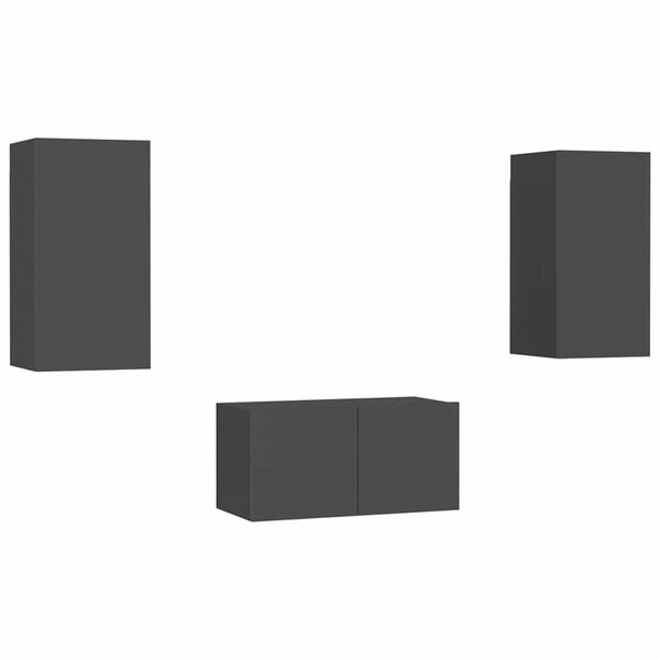 vidaXL 3-dielna s&uacute;prava TV skriniek siv&aacute; drevotrieska