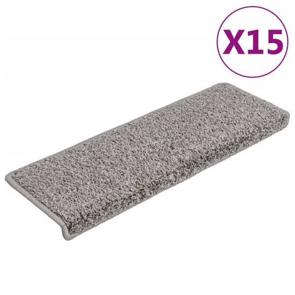 vidaXL Schodové rohože 15 ks 65x21x4 cm sivé s obdĺžnikovým okrajom