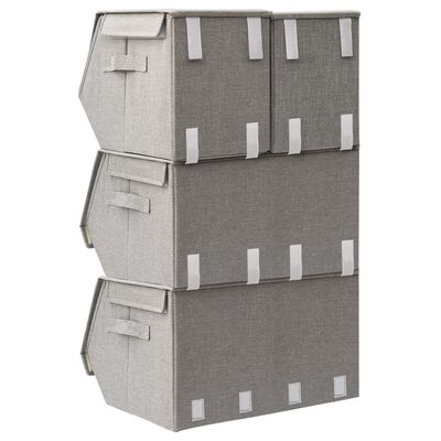 vidaXL Súprava stohovateľných úložných boxov 4 kusy látková sivá