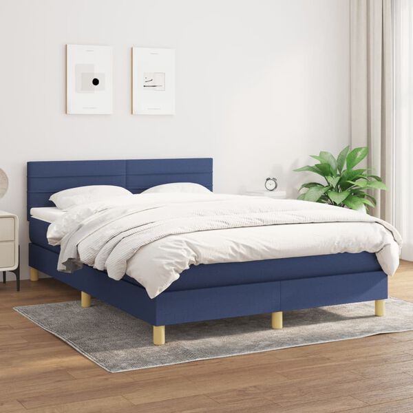vidaXL Posteľn&yacute; r&aacute;m boxspring s matracom modr&yacute; 140x200 cm l&aacute;tka