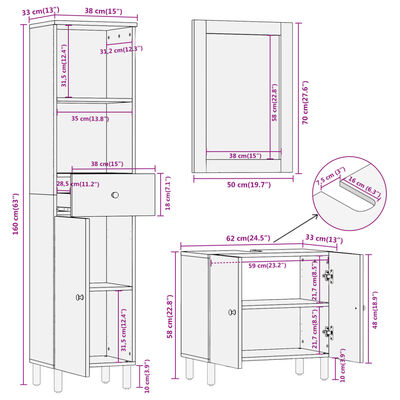 vidaXL 3-dielna súprava kúpeľňových skriniek, mangový masív