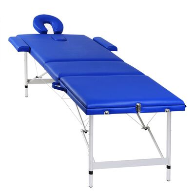 Modrý skladací masážny stôl s 3 zónami a hliníkovým rámom