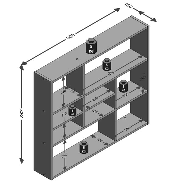 FMD Nástenná polica s 9 priehradkami dubová farba