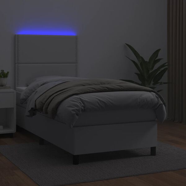 vidaXL Boxspring posteľ s matracom a LED biela 90x190 cm umel&aacute; koža