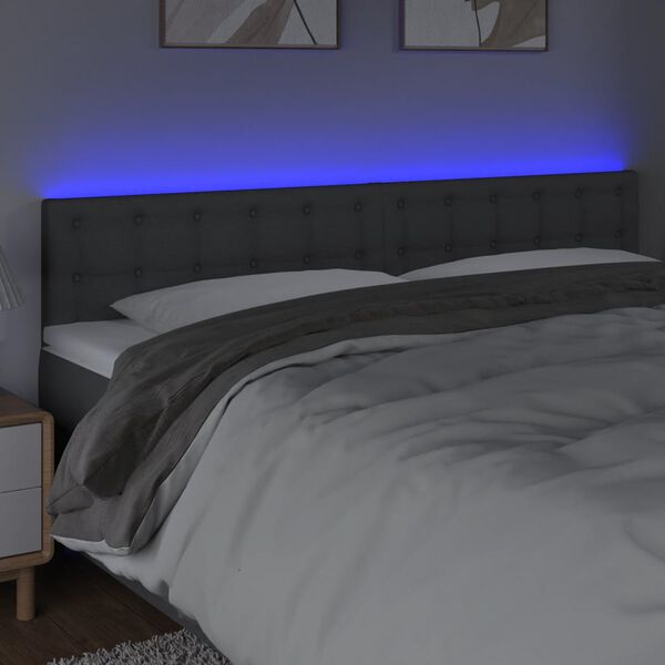 vidaXL Čelo postele s LED tmavosiv&eacute; 180x5x78/88 cm l&aacute;tka
