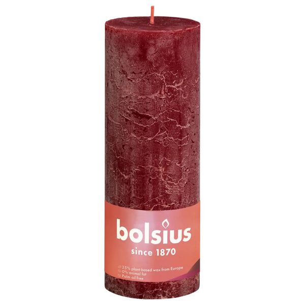Bolsius Rustikálne valcové sviečky Shine 4ks 190x68mm,zamatovo červené
