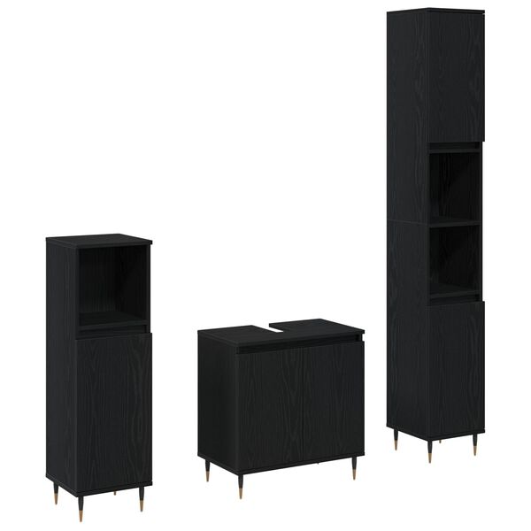 vidaXL Kúpeľňový nábytok s úložiskom 3 pcs Čierny dub 30 x 30 x 190 cm