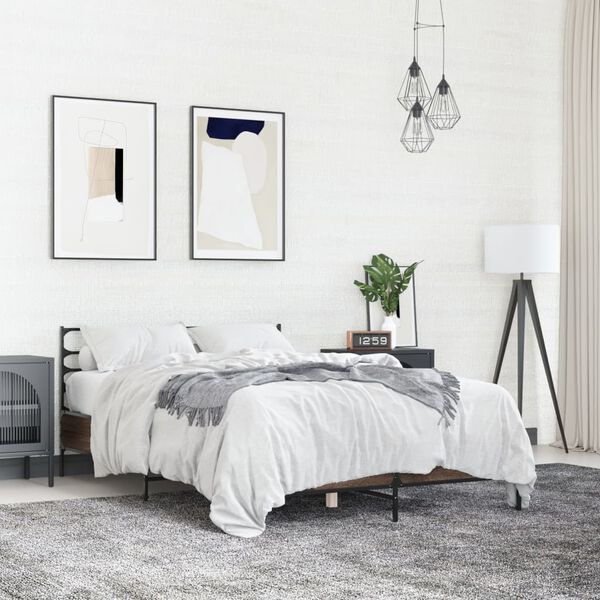 vidaXL Posteľn&yacute; r&aacute;m hned&yacute; dub 140x200 cm kompozitn&eacute; drevo a kov