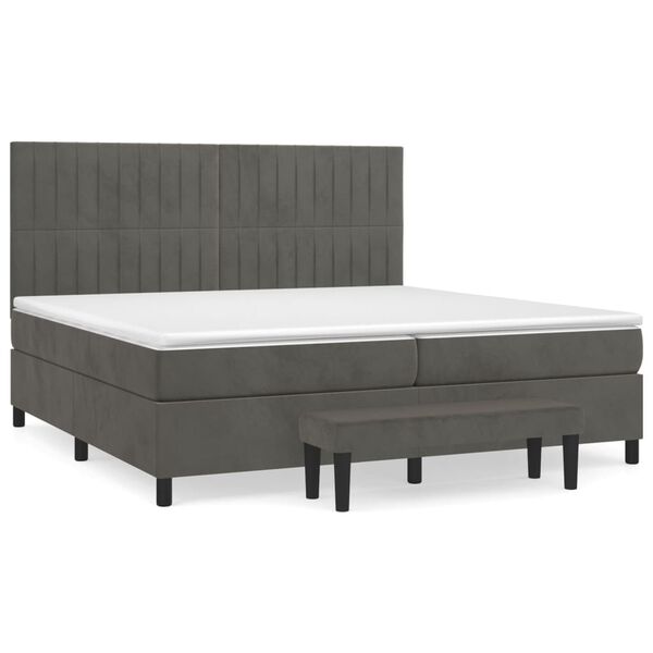 vidaXL Posteľn&yacute; r&aacute;m boxspring s matracom tmavosiv&yacute; 200x200 cm zamat