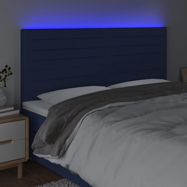 vidaXL Čelo postele s LED modr&eacute; 200x5x118/128 cm l&aacute;tka