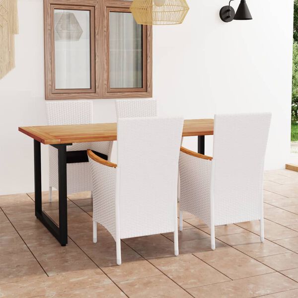 vidaXL 5-dielna z&aacute;hradn&aacute; jed&aacute;lensk&aacute; s&uacute;prava s podložkami polyratan biela