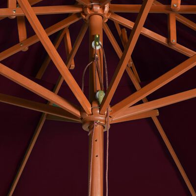 vidaXL Dvojitý slnečník s drevenou tyčou bordovo-červený 270 cm