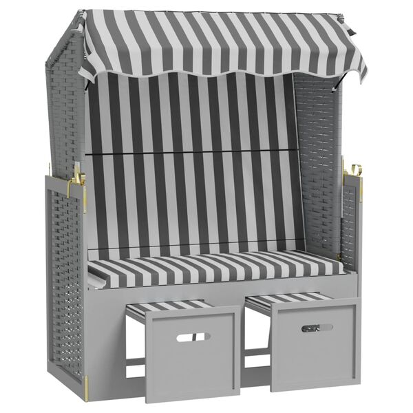 vidaXL Strandkorb so strie&scaron;kou polyratan a mas&iacute;vne drevo siv&yacute; a biely