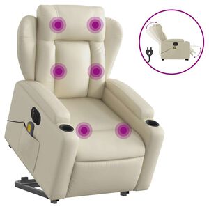 vidaXL Elektrick&eacute; zdv&iacute;hacie mas&aacute;žne skl&aacute;pacie kreslo kr&eacute;mov&eacute; umel.koža