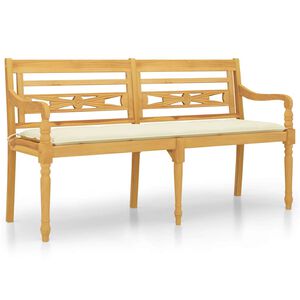 vidaXL Lavička Batavia s kr&eacute;movou podložkou 150 cm t&iacute;kov&yacute; mas&iacute;v