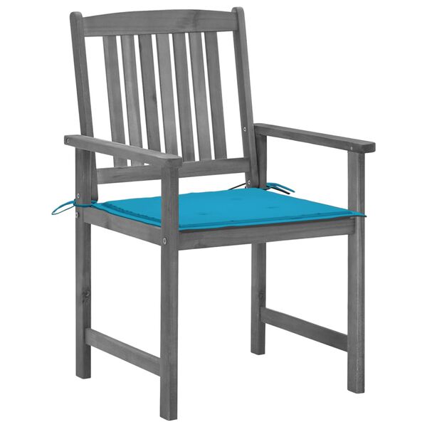 vidaXL Záhradné stoličky s podložkami 4 ks, sivé, akáciový masív