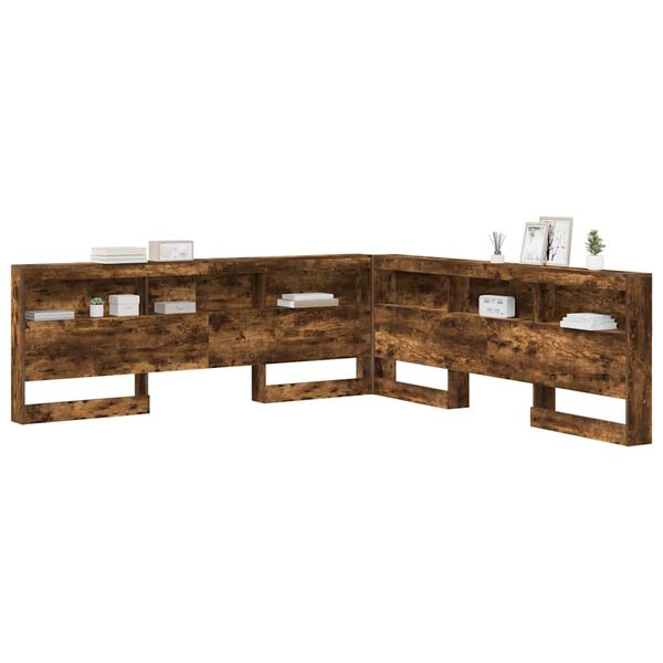 vidaXL &Uacute;ložn&eacute; čelo s poličkou Dymov&aacute; dub 200 cm Kompozitn&eacute; drevo