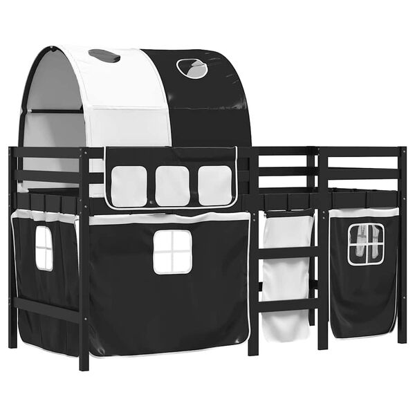 vidaXL Detsk&aacute; vyv&yacute;&scaron;en&aacute; posteľ tunel bielo-čierna 90x190 cm borovica