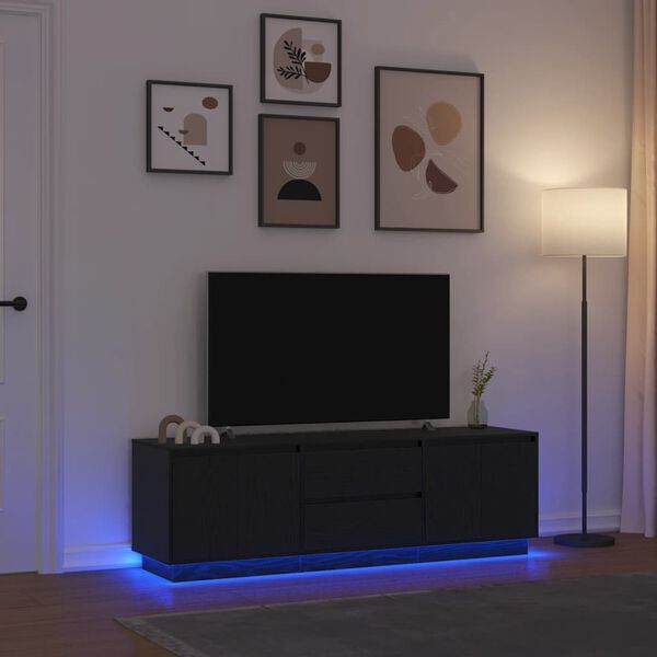 vidaXL TV skrinka s LED svetlami dub čierna 160,5x41x50 cm