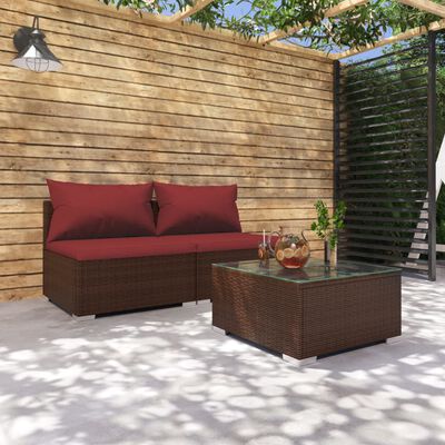 vidaXL 3-dielna záhradná sedacia súprava s vankúšmi polyratan hnedá