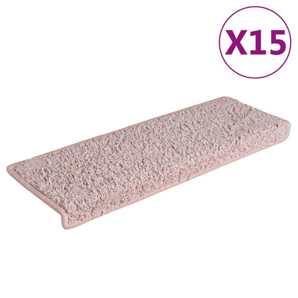 vidaXL Schodové rohože 15 ks 65x21x4 cm svetloružové s obdĺžnikovým okrajom