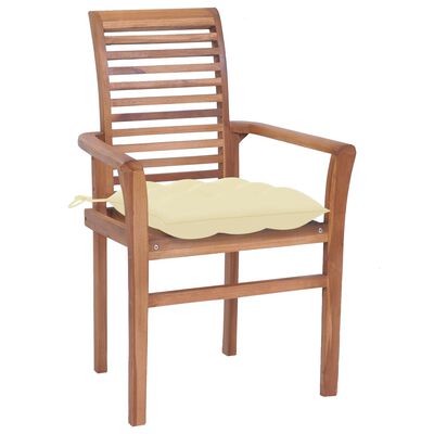 vidaXL Jedálenské stoličky 2 ks krémovo-biele podložky tíkový masív